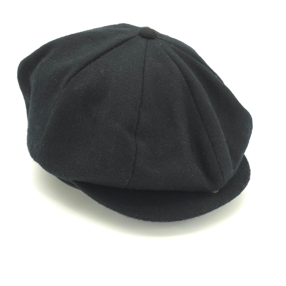 Dorfman Pacific Newsboy Hat Mens Black Wool Blend Flat Cap Cabbie Ivy Applejack